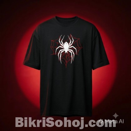 Premium Men's Drop Shoulder Black T-Shirt (Spider Logo)